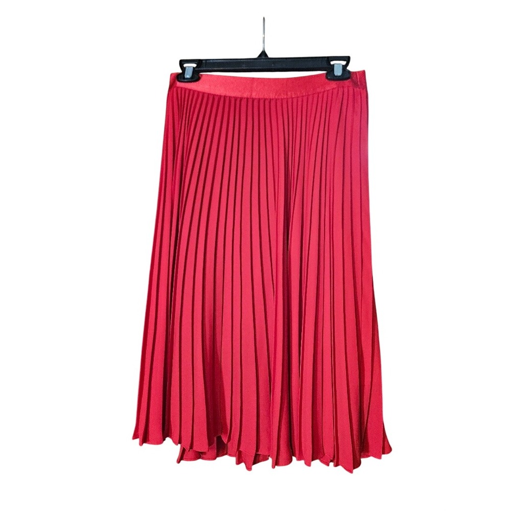 Express Red Pleated Midi Skirt Elastic Waist Accordion Pleat Women's Size Medium - Picture 1 of 4